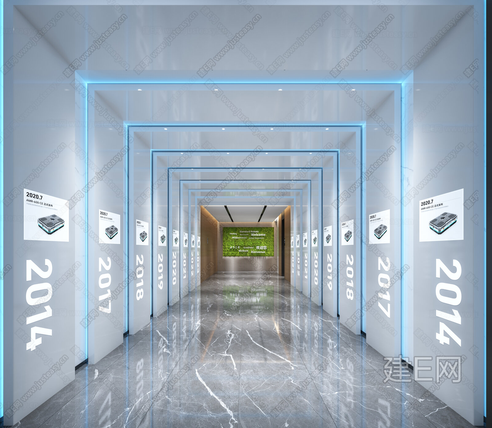 现代办公室过道3d模型下载[ID:105599910]_建e网3d模型