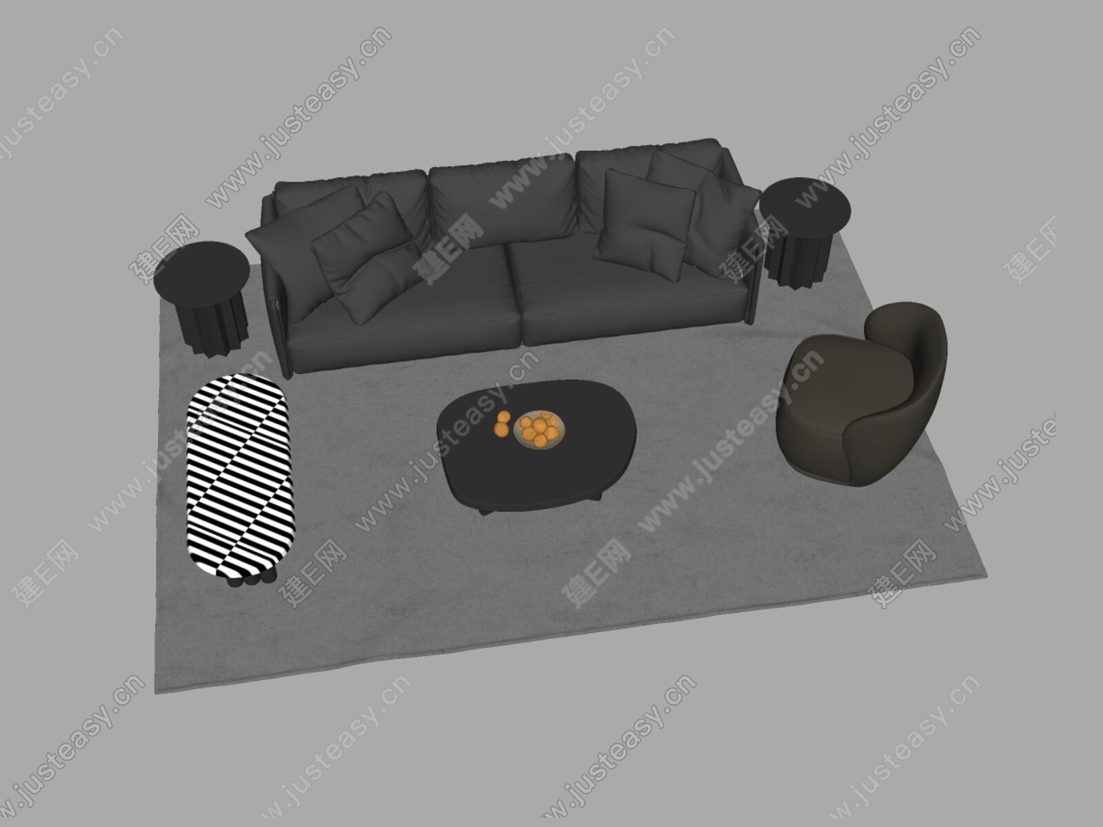 现代沙发茶几组合模型SU模型下载[ID:103762002]_建e网su模型
