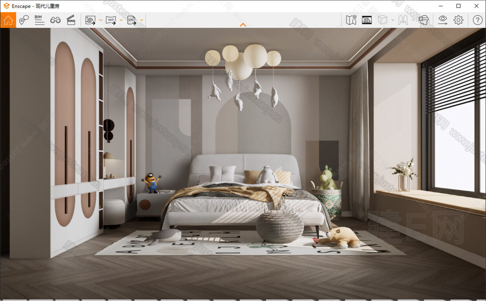 现代儿童房模型SU模型下载[ID:103696620]_建E室内设计网