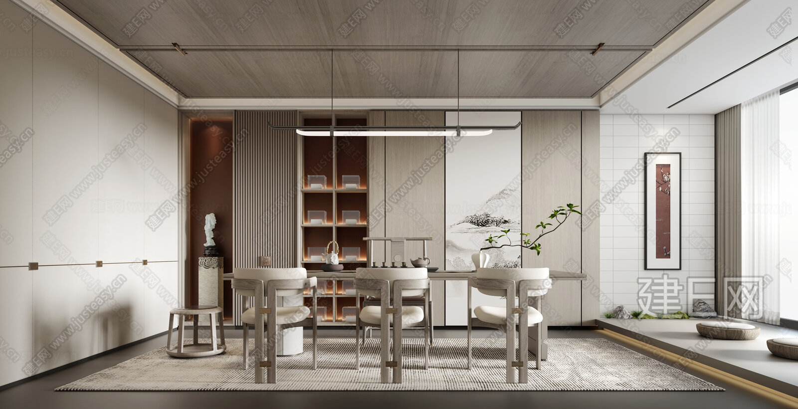 新中式茶室模型SU模型下载[ID:103434281]_建E室内设计网