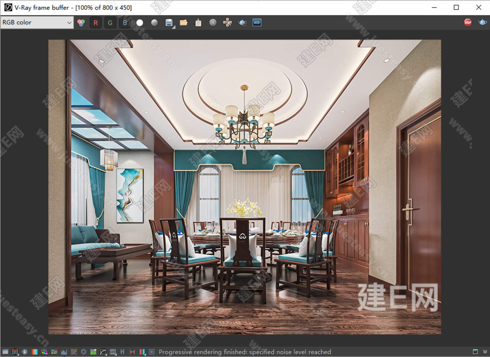 新中式餐厅模型SU模型下载[ID:103434400]_建E室内设计网