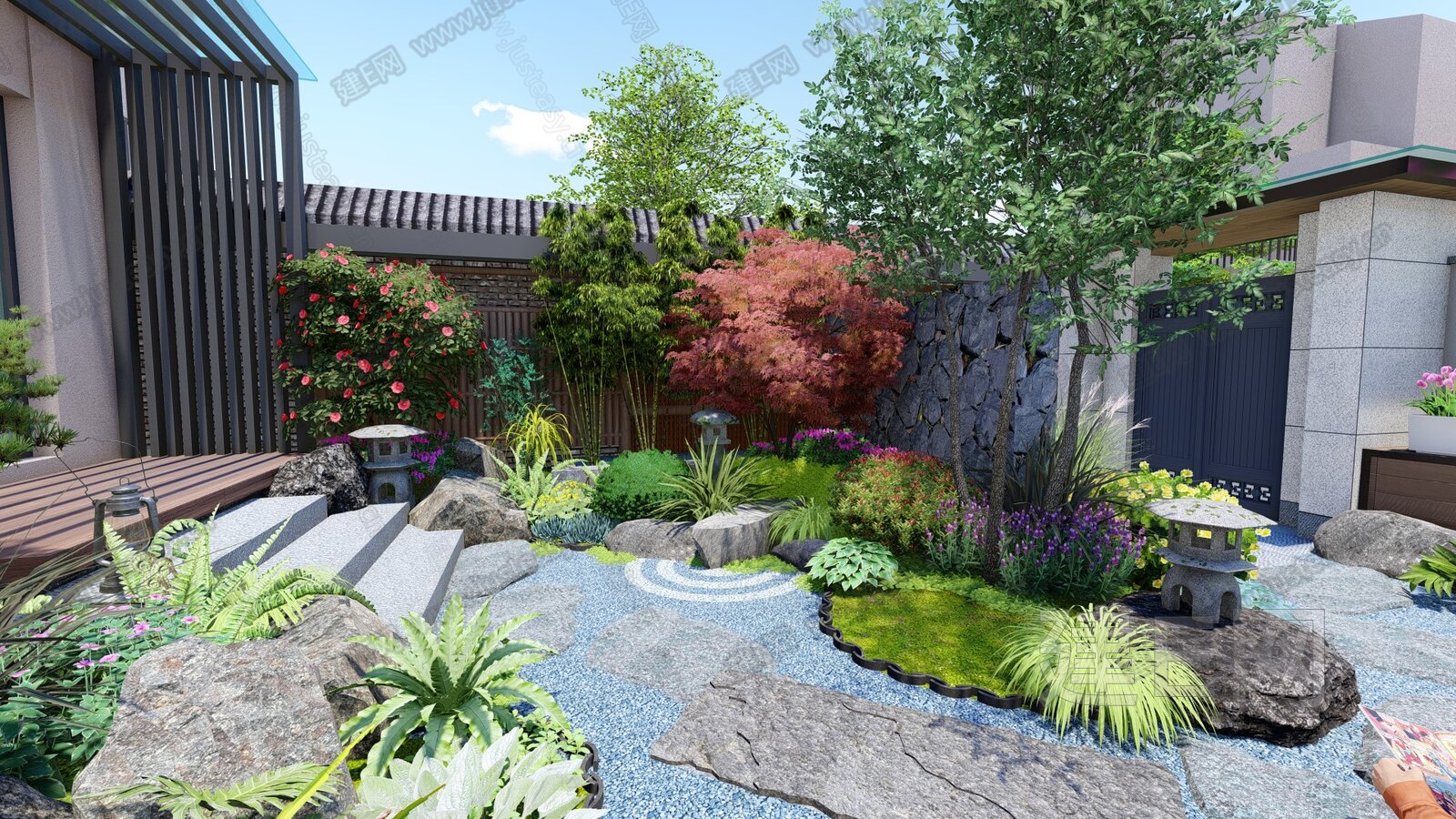 日式禅意小庭院模型SU模型下载[ID:104286278]_建E室内设计网
