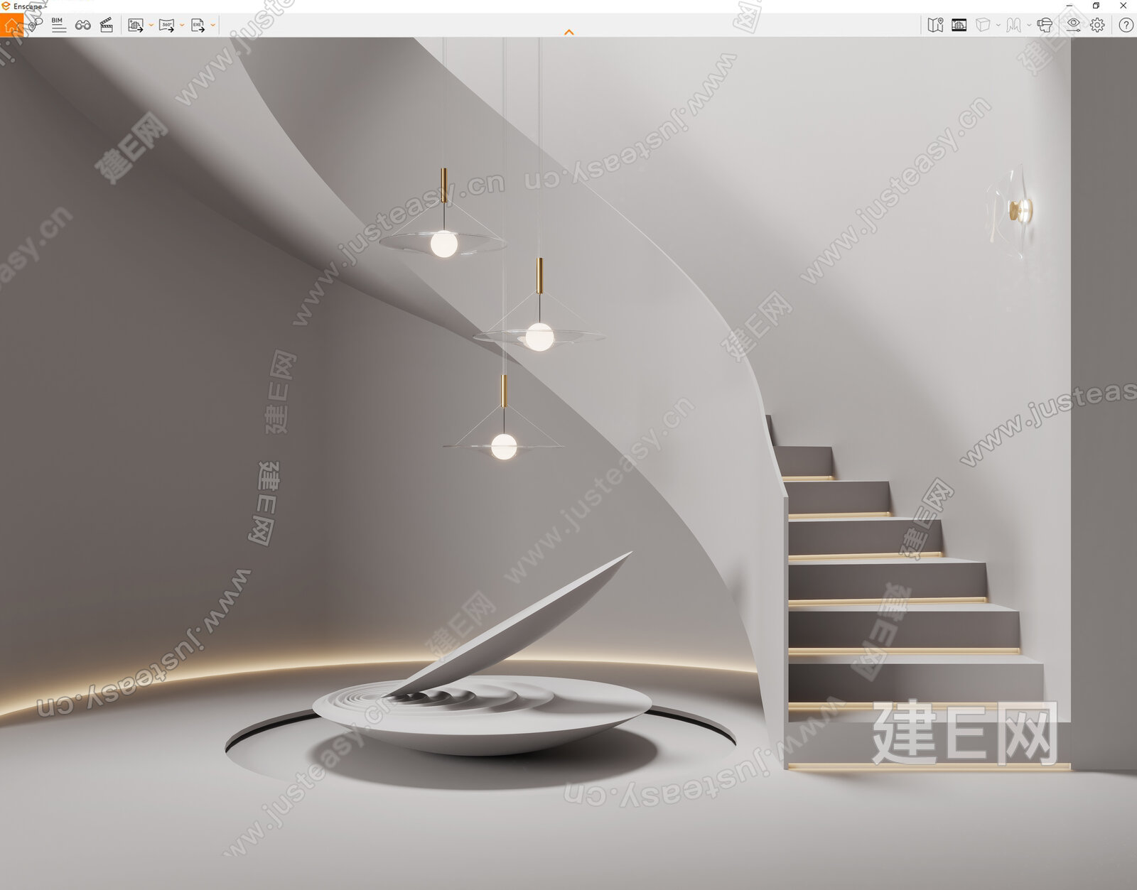 现代楼梯模型SU模型下载[ID:104548456]_建E室内设计网