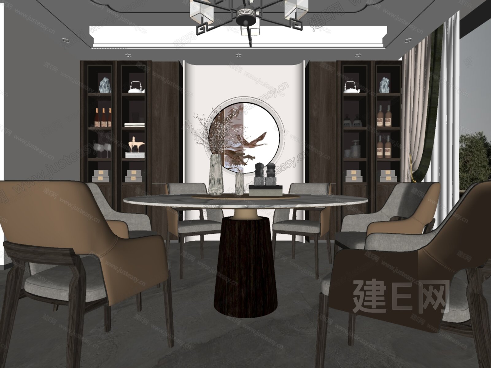 新中式餐厅模型SU模型下载[ID:113526889]_建e网su模型