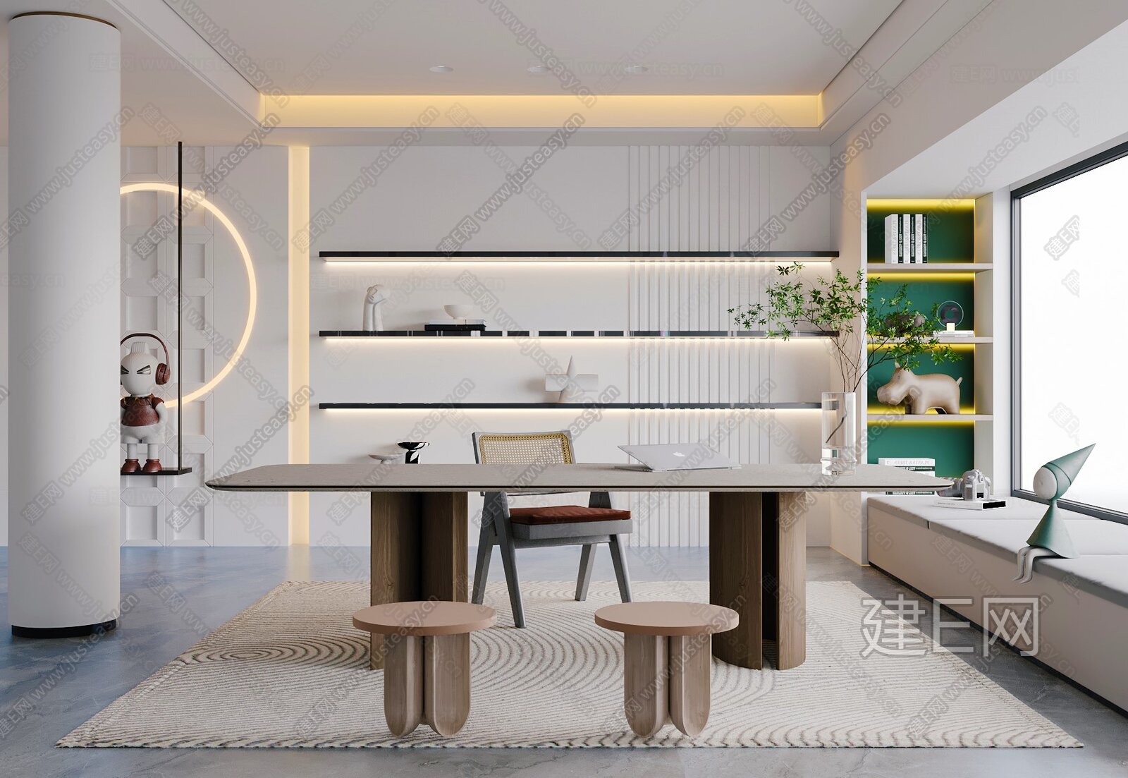 侘寂风书房3d模型下载[ID:107566065]_建e网3d模型