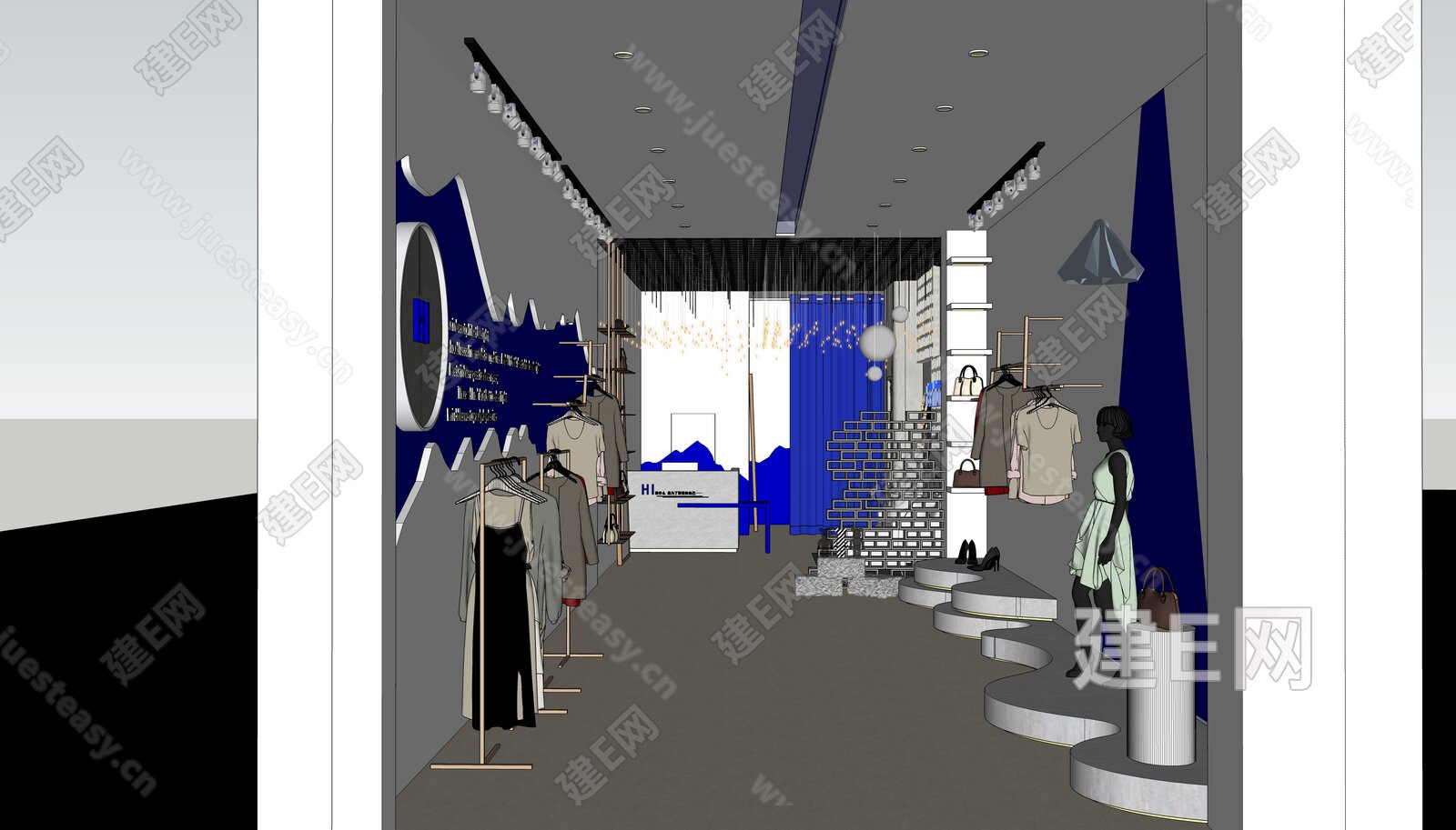 现代服装箱包店模型SU模型下载[ID:114051139]_建E室内设计网