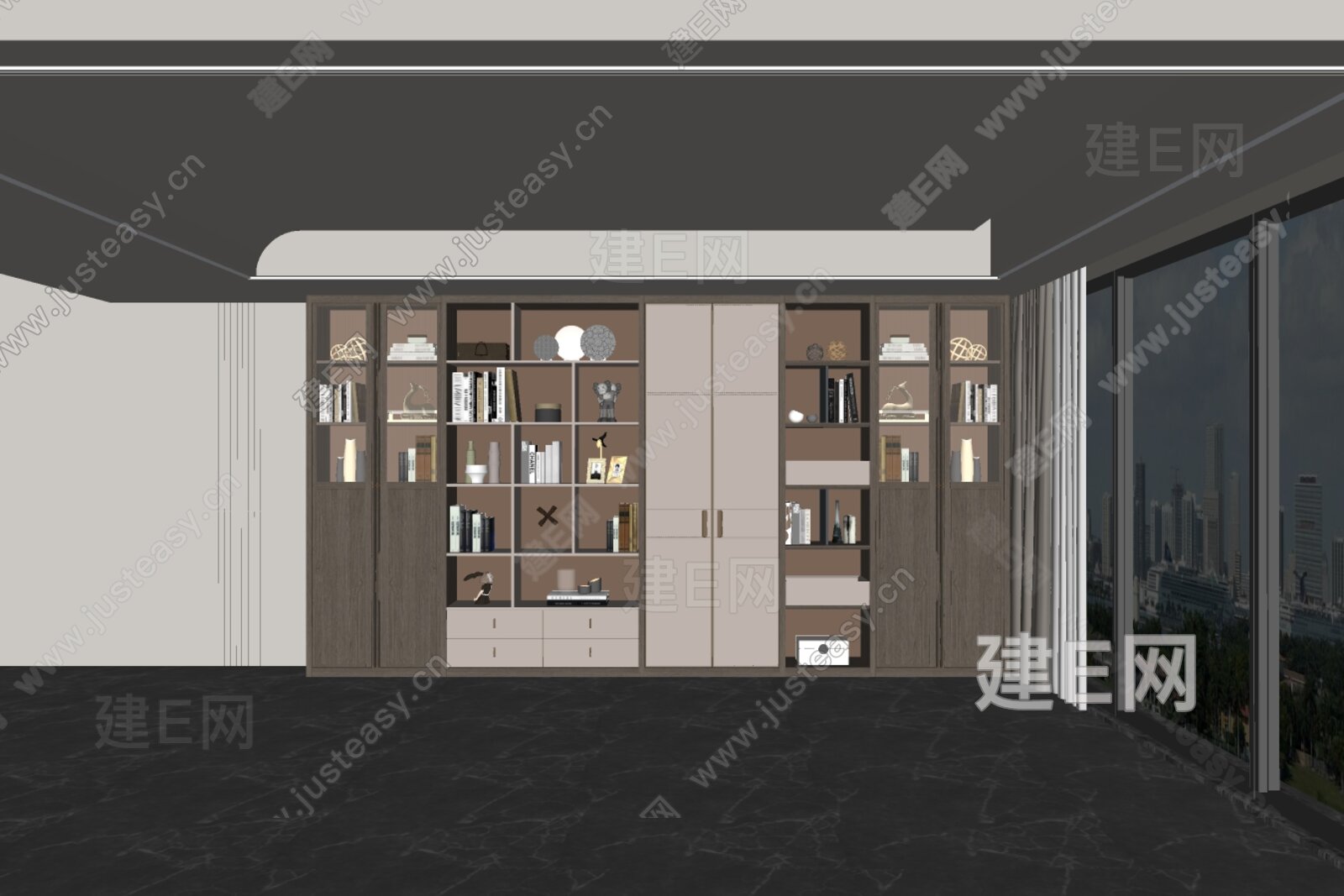 现代书柜模型SU模型下载[ID:114182383]_建E室内设计网