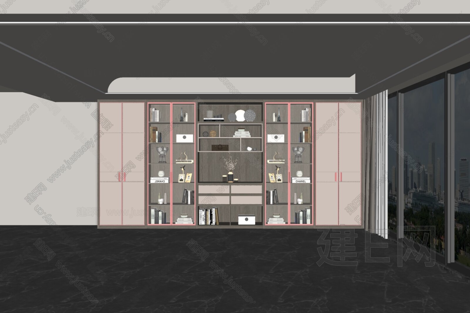 现代书柜模型SU模型下载[ID:114182244]_建E室内设计网
