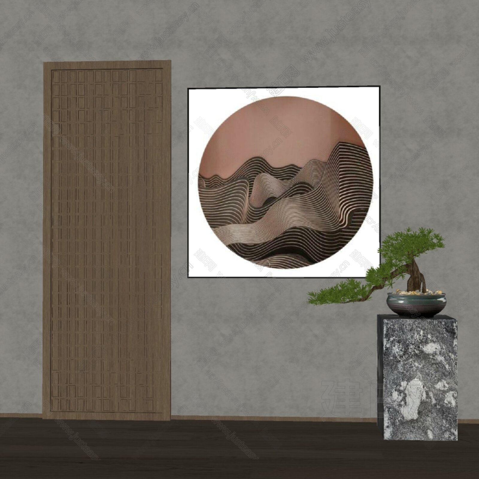 新中式装饰画模型SU模型下载[ID:114444398]_建E室内设计网