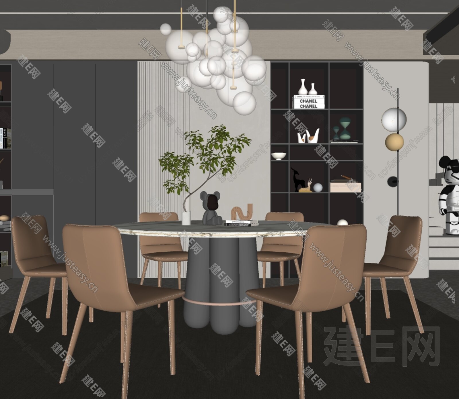 现代餐厅模型SU模型下载[ID:115296358]_建E室内设计网