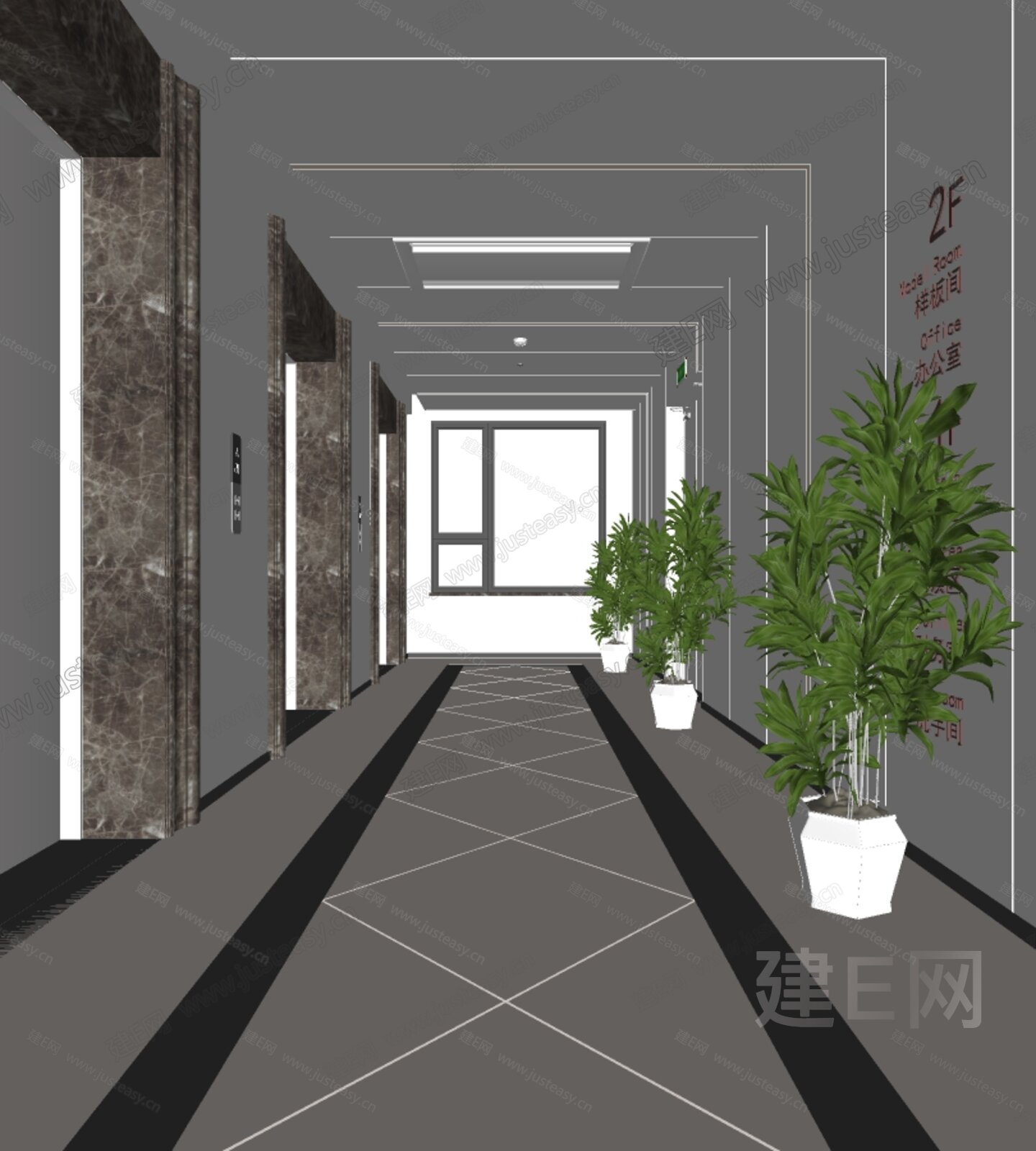 现代过道模型SU模型下载[ID:114837710]_建E室内设计网