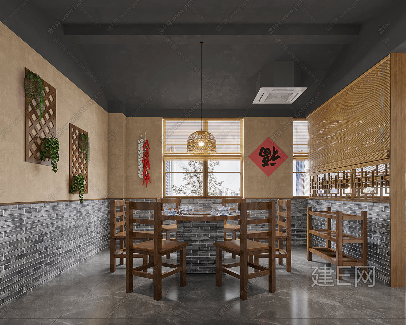新中式火锅店模型SU模型下载[ID:100747893]_建e网su模型