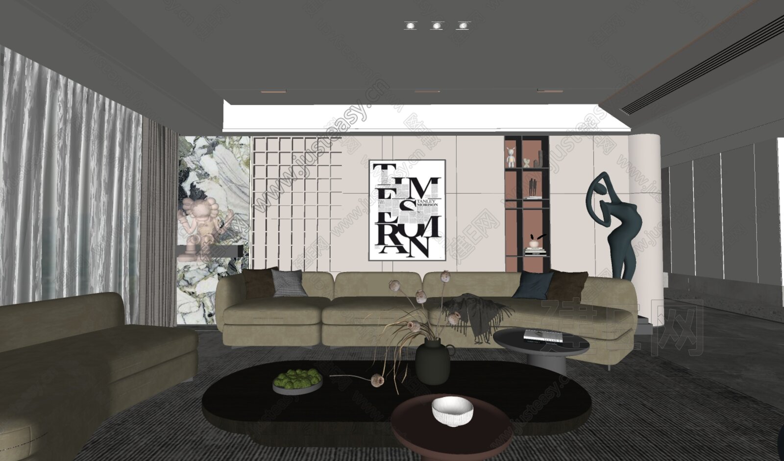 现代客厅模型SU模型下载[ID:115361928]_建E室内设计网