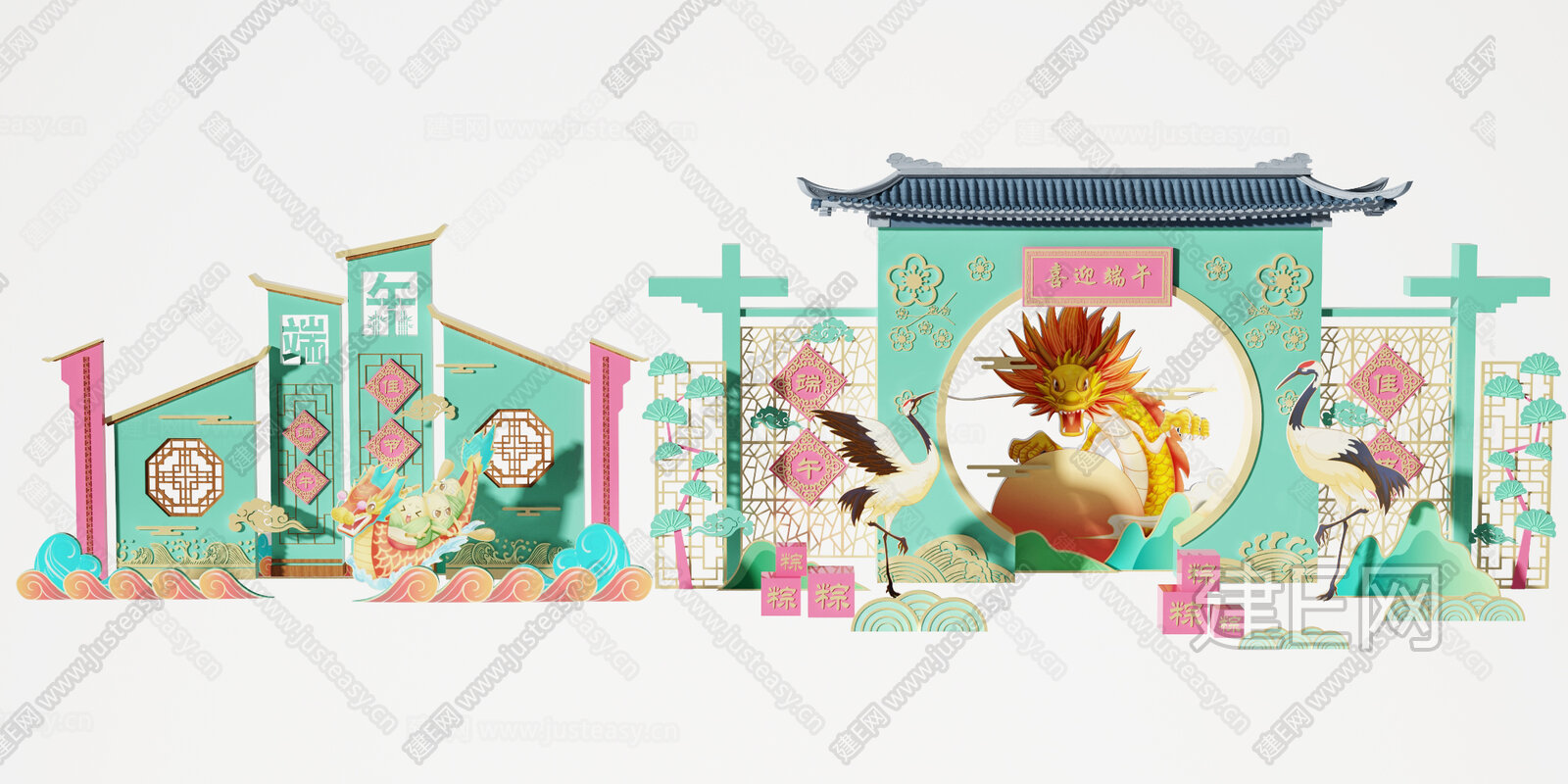 新中式美陈 节日美陈3d模型下载[ID:108680139]_建e网3d模型