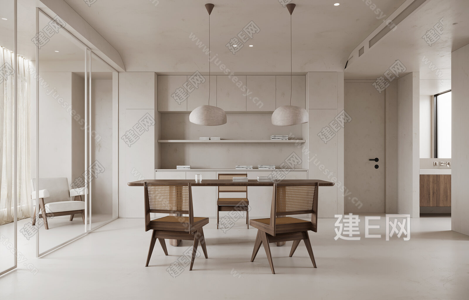现代奶油风餐厅模型SU模型下载[ID:116148456]_建e网su模型