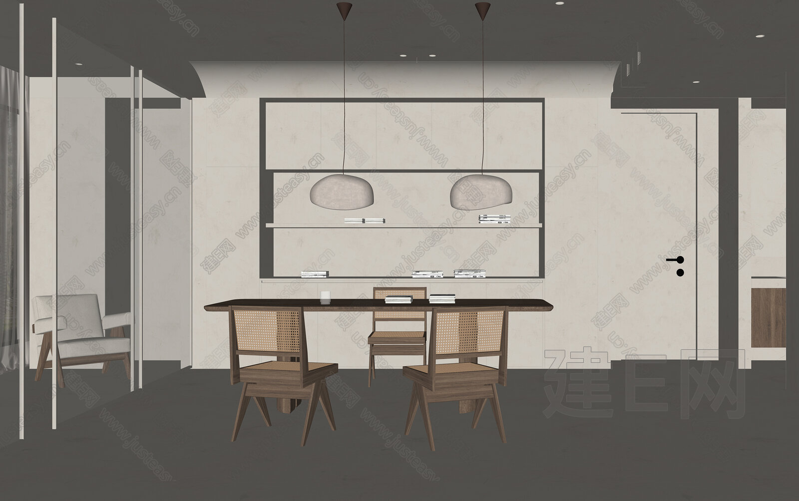 现代奶油风餐厅模型SU模型下载[ID:116148456]_建e网su模型