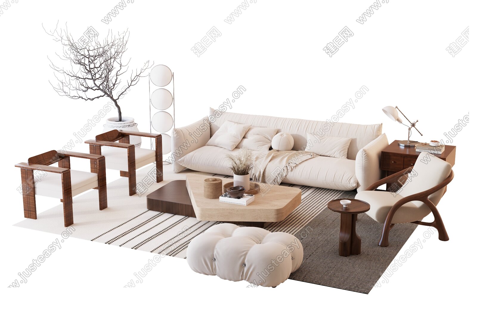 侘寂风沙发茶几组合模型SU模型下载[ID:116148301]_建E室内设计网