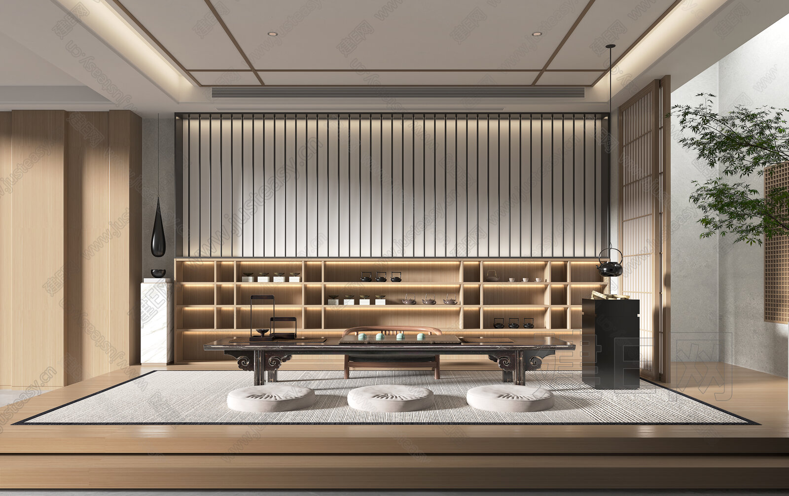 新中式茶室模型SU模型下载[ID:116148336]_建E室内设计网