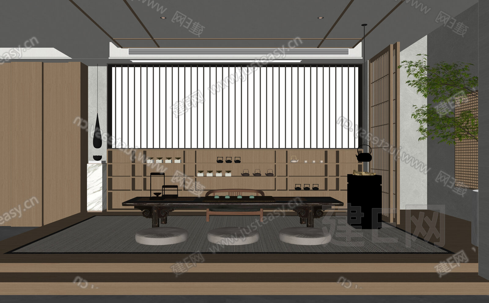 新中式茶室模型SU模型下载[ID:116148336]_建E室内设计网