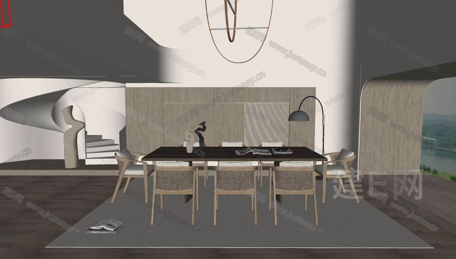 侘寂风餐厅模型SU模型下载[ID:115820656]_建e网su模型