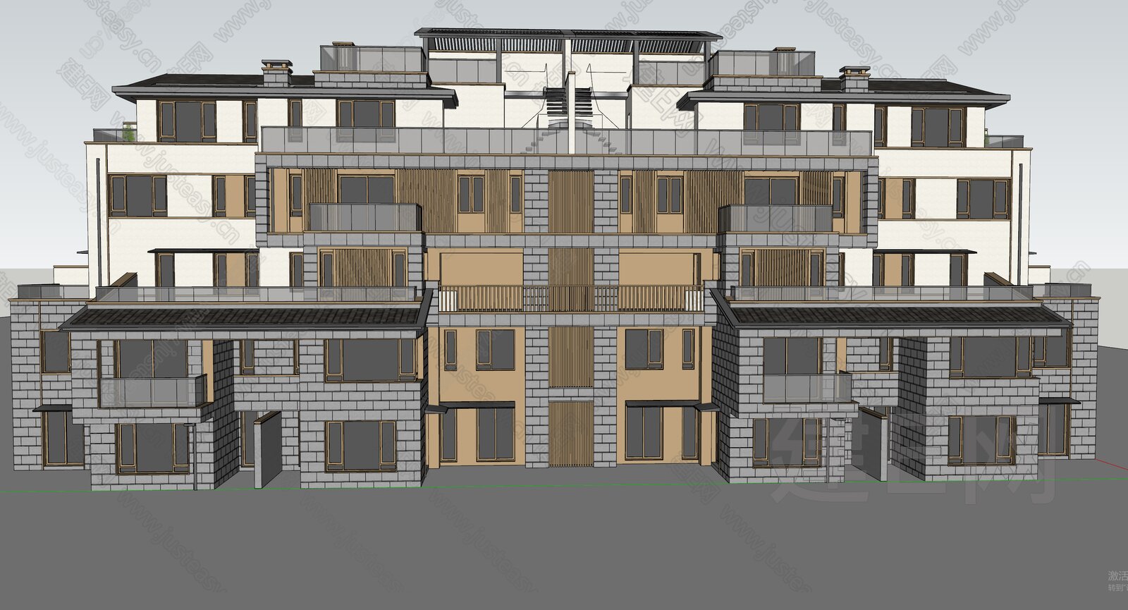 新中式别墅模型SU模型下载[ID:115951746]_建E室内设计网