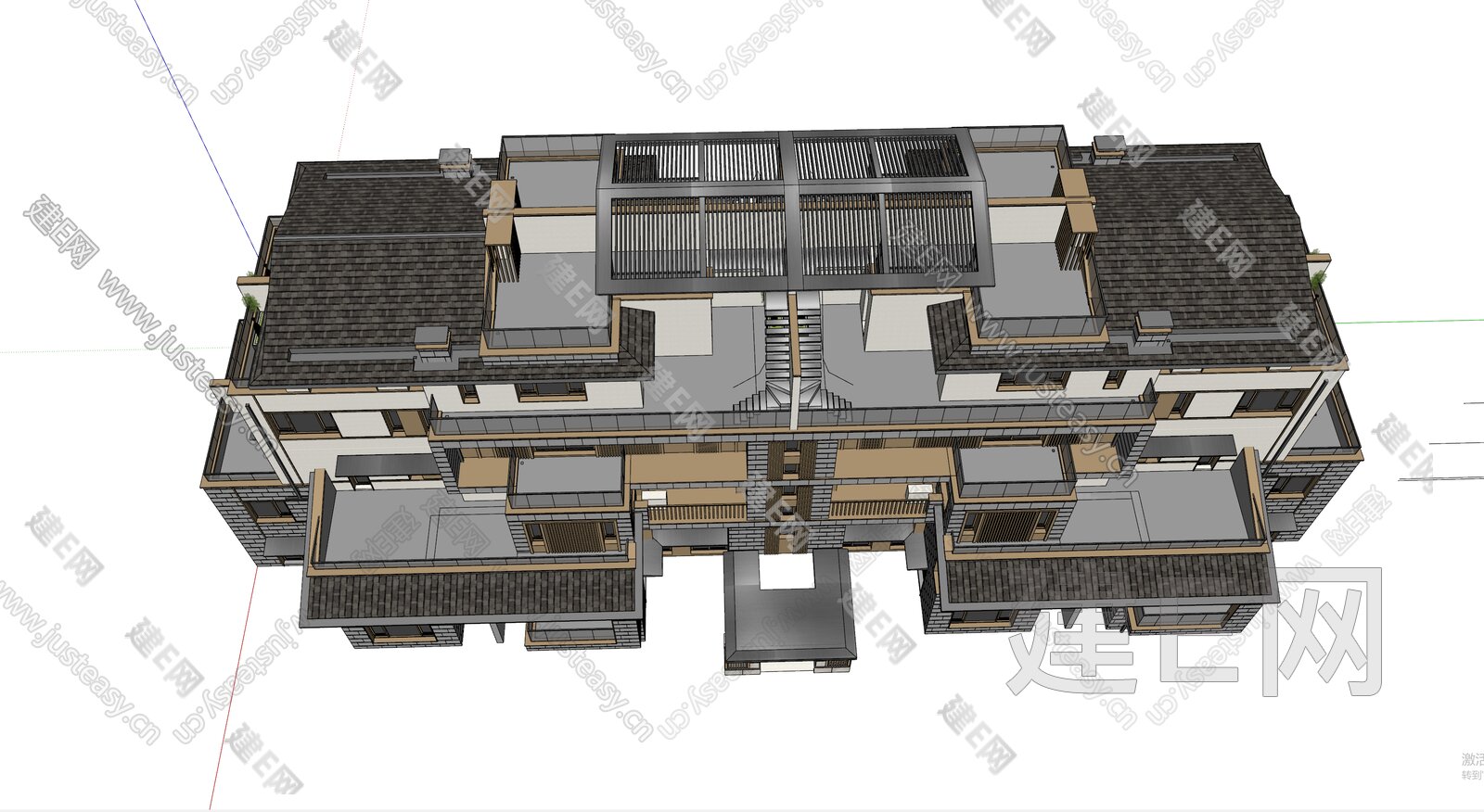 新中式别墅模型SU模型下载[ID:115951746]_建E室内设计网