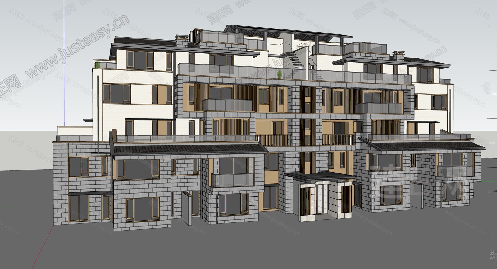 新中式别墅模型SU模型下载[ID:115951746]_建E室内设计网