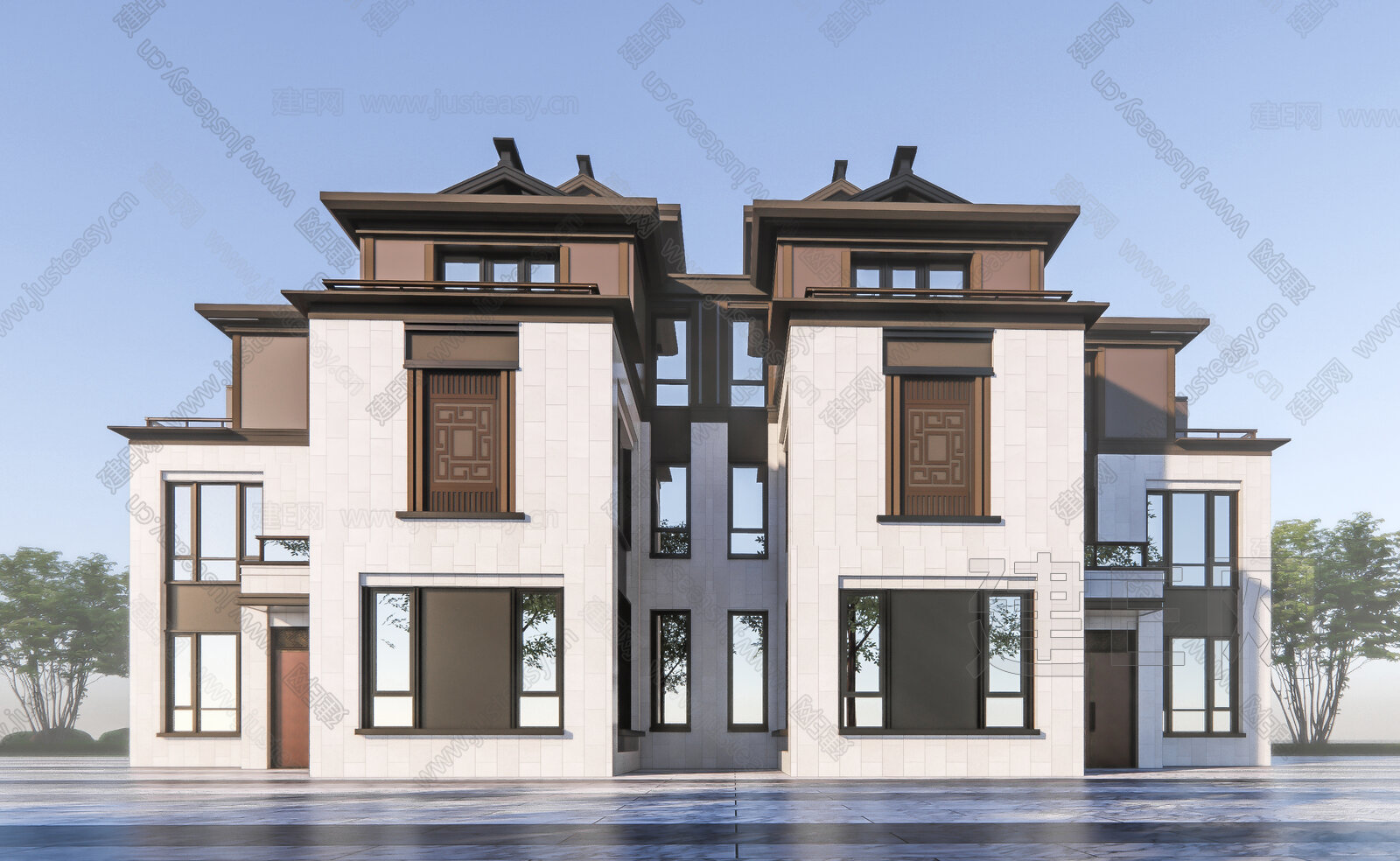 新中式别墅模型SU模型下载[ID:116082712]_建E室内设计网