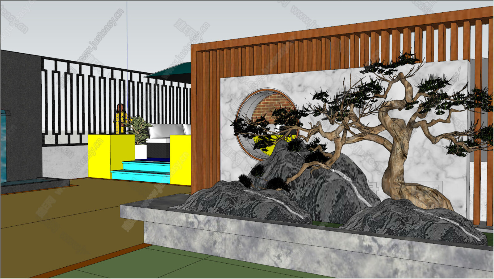 新中式庭院 模型SU模型下载[ID:116017352]_建e网su模型