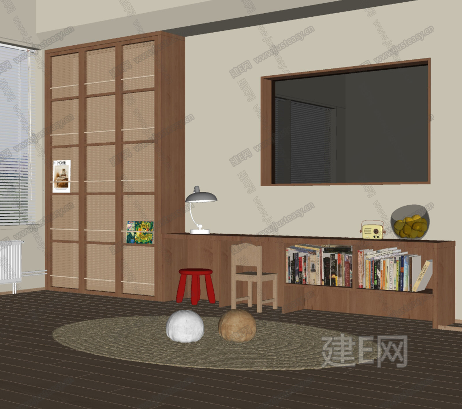 WOODMARK 侘寂风书房模型SU模型下载[ID:116475914]_建E室内设计网