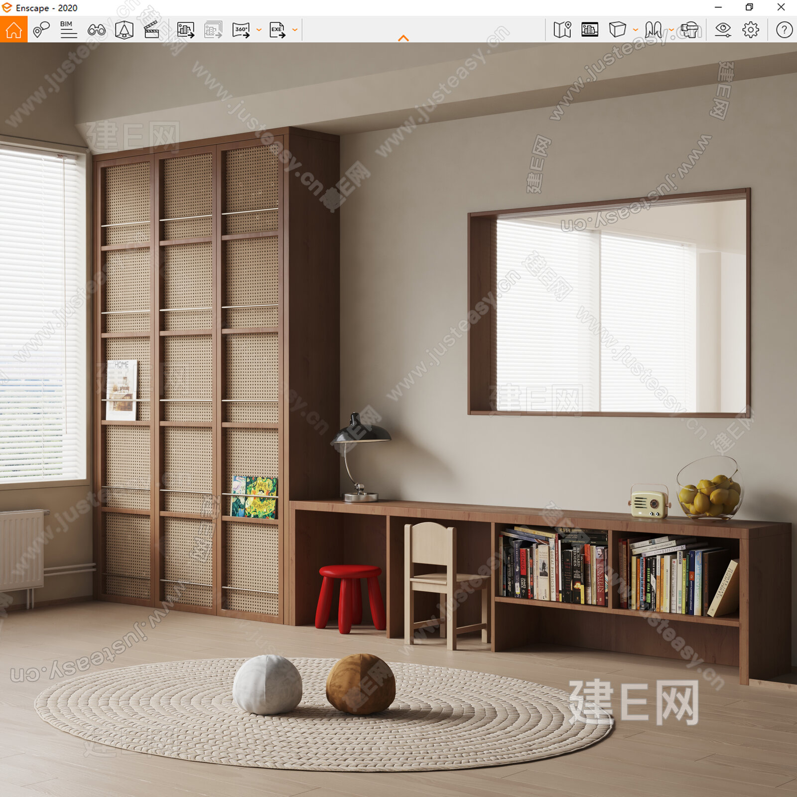 WOODMARK 侘寂风书房模型SU模型下载[ID:116475914]_建E室内设计网