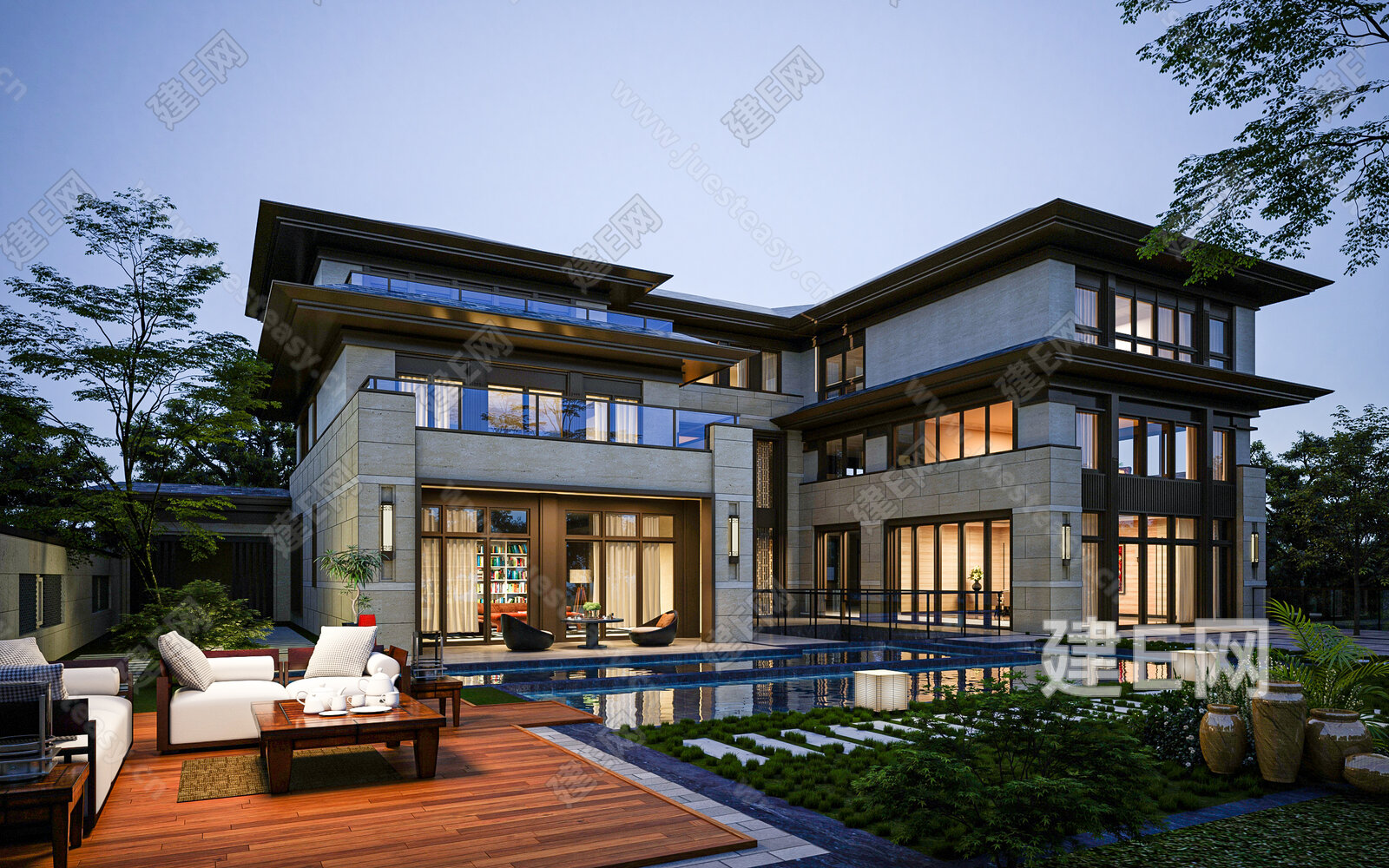 新中式别墅模型SU模型下载[ID:116476062]_建e网su模型