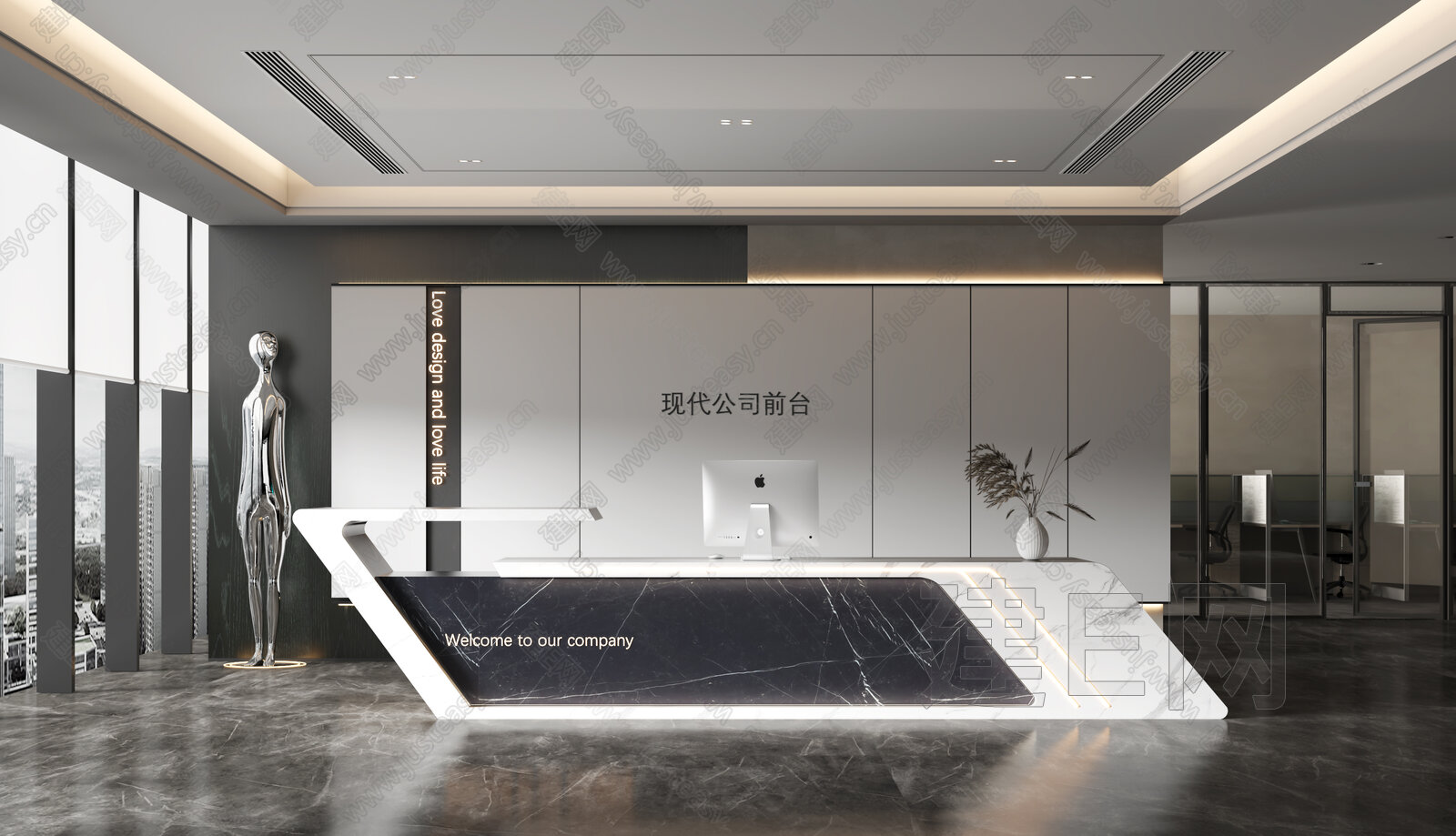 现代公司前台模型SU模型下载[ID:116475990]_建E室内设计网