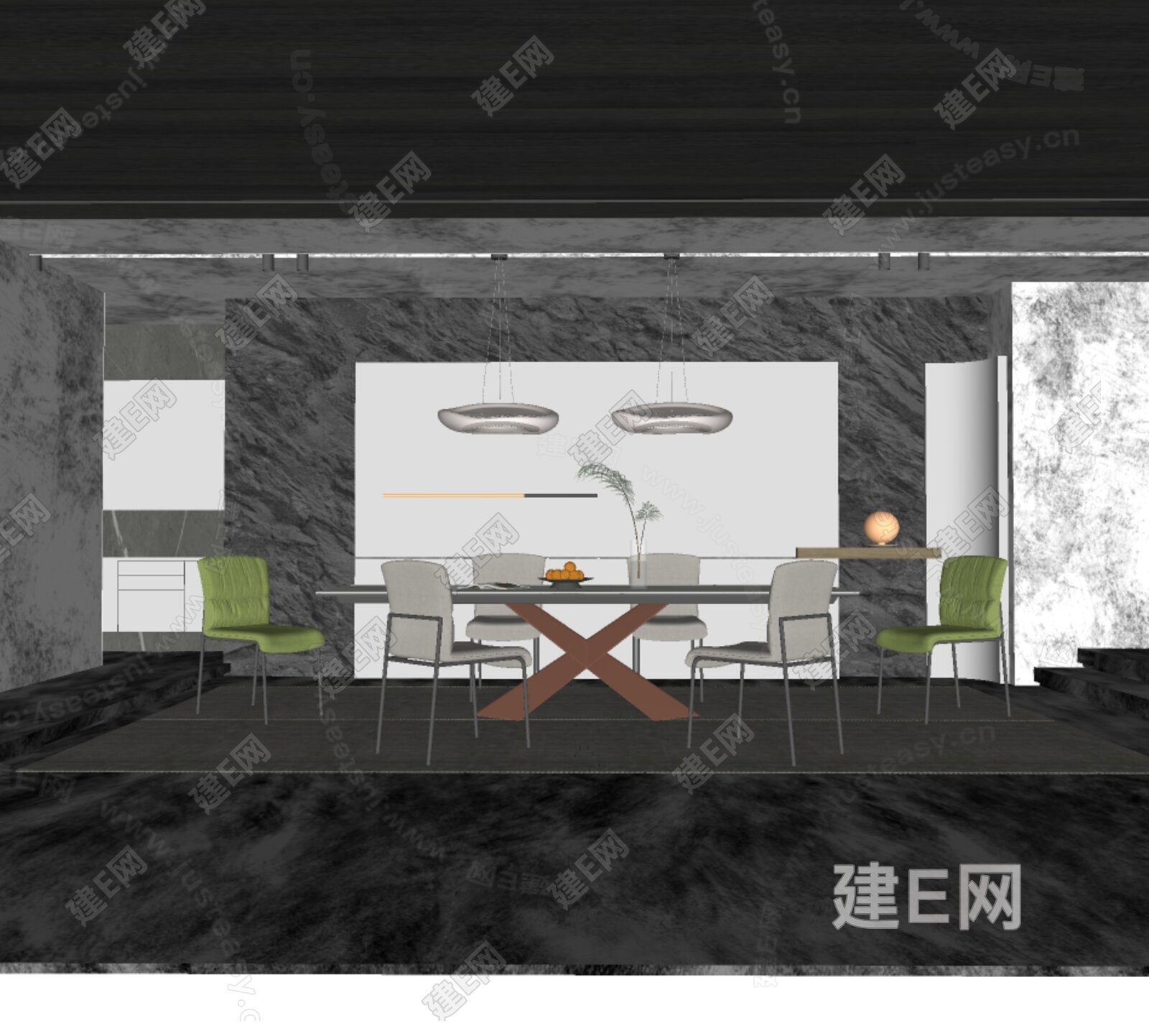 现代餐厅模型SU模型下载[ID:103827464]_建E室内设计网