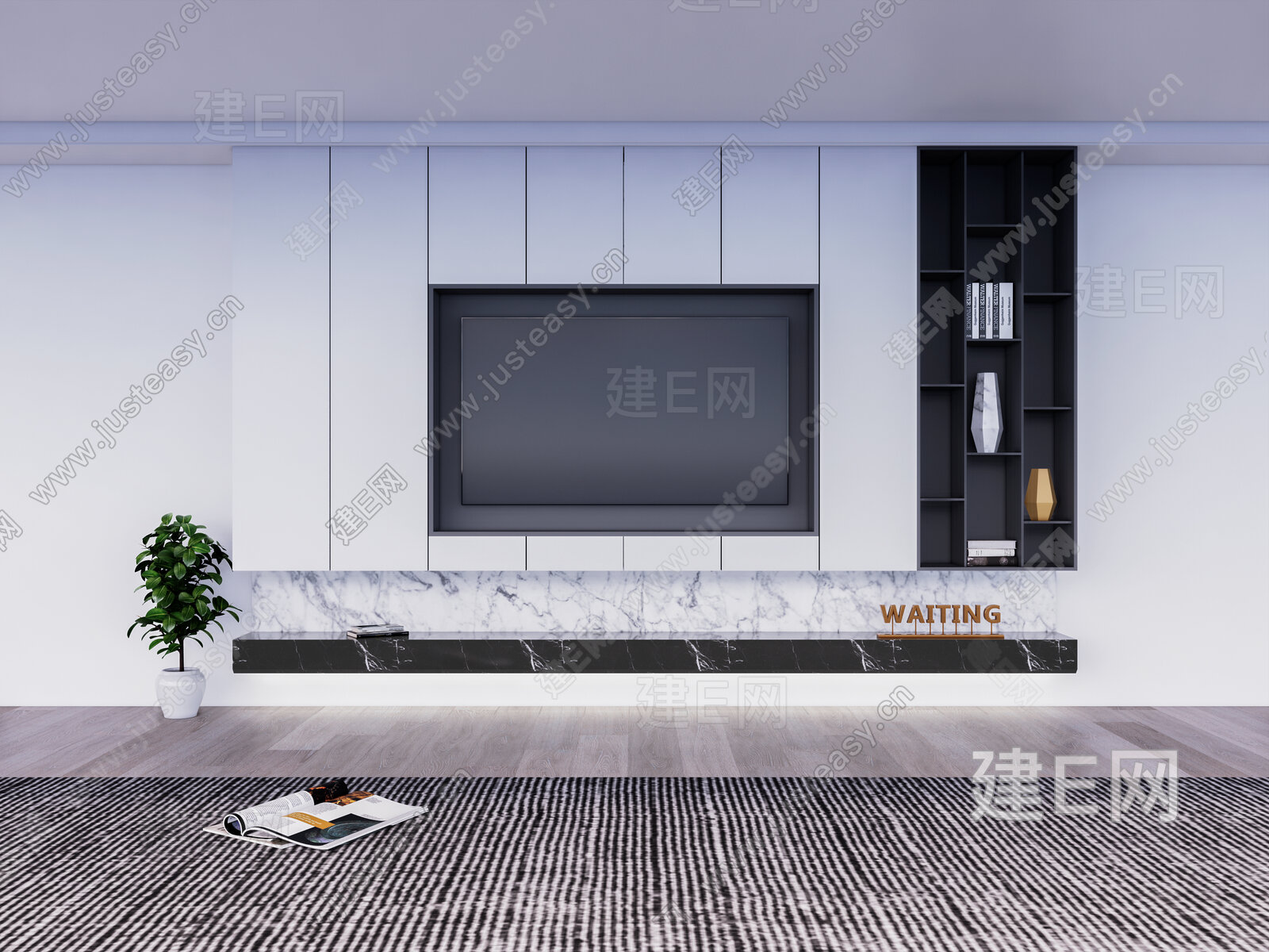 现代电视柜模型SU模型下载[ID:116541605]_建E室内设计网