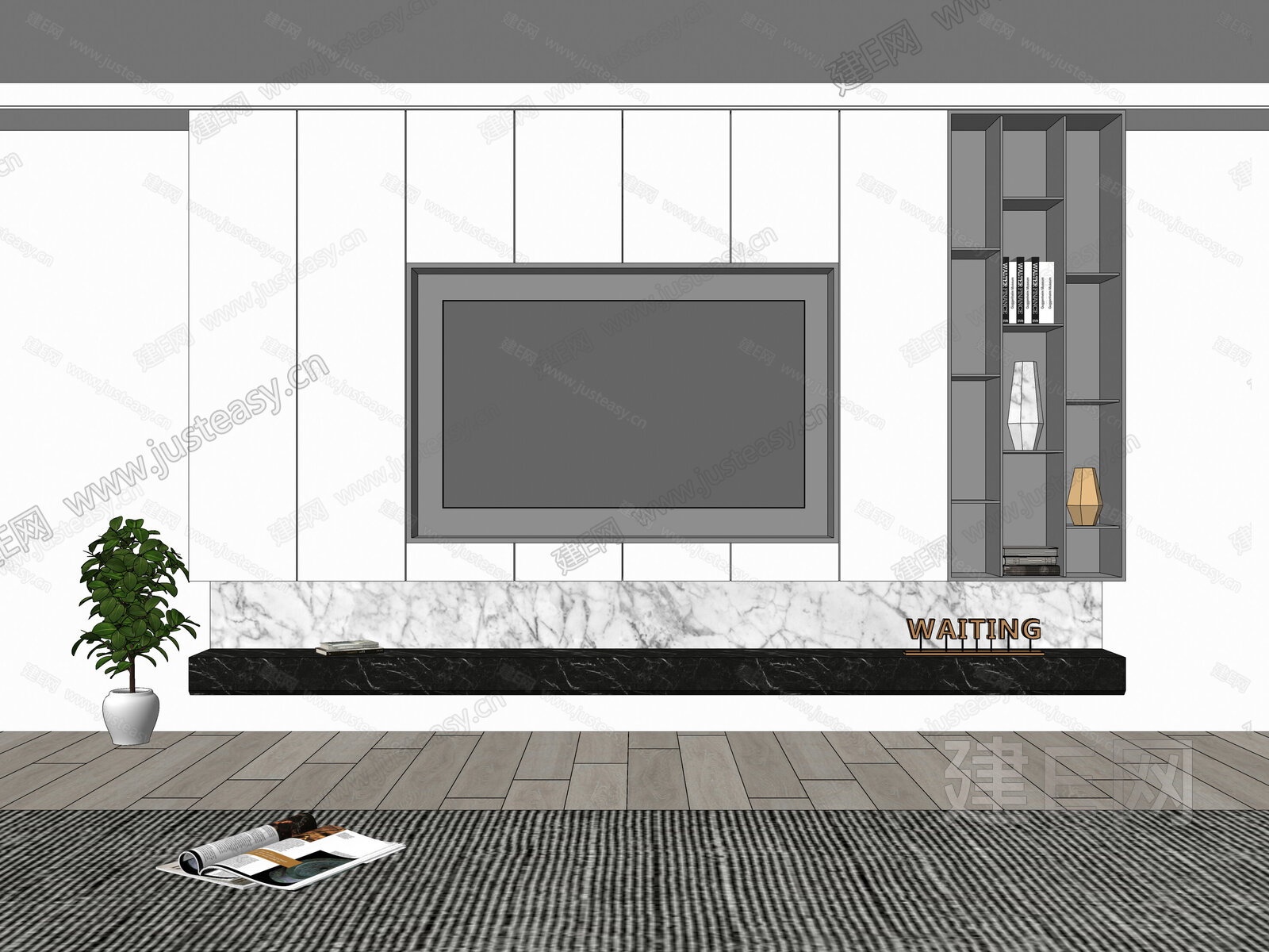 现代电视柜模型SU模型下载[ID:116541605]_建E室内设计网