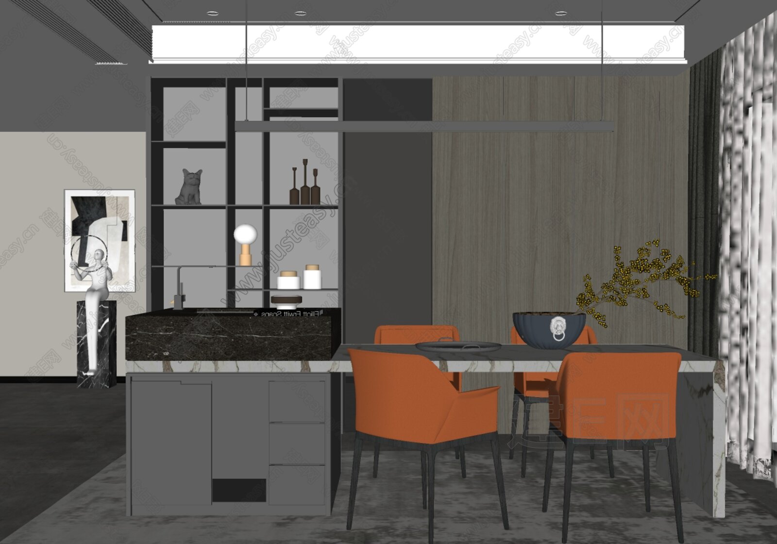 现代餐厅模型SU模型下载[ID:117196882]_建e网su模型