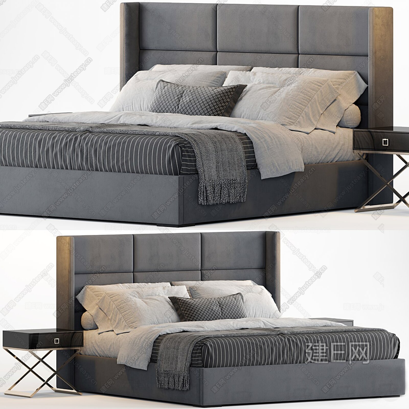 B&B Italia 现代双人床模型SU模型下载[ID:109529197]_建E室内设计网
