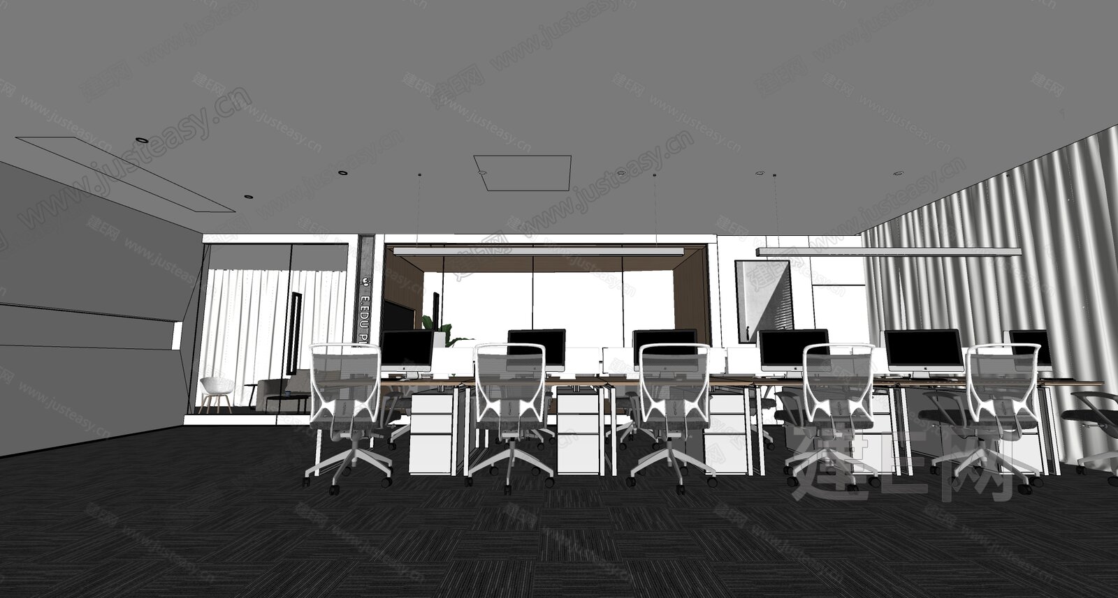 现代公共办公区模型SU模型下载[ID:109136057]_建E室内设计网