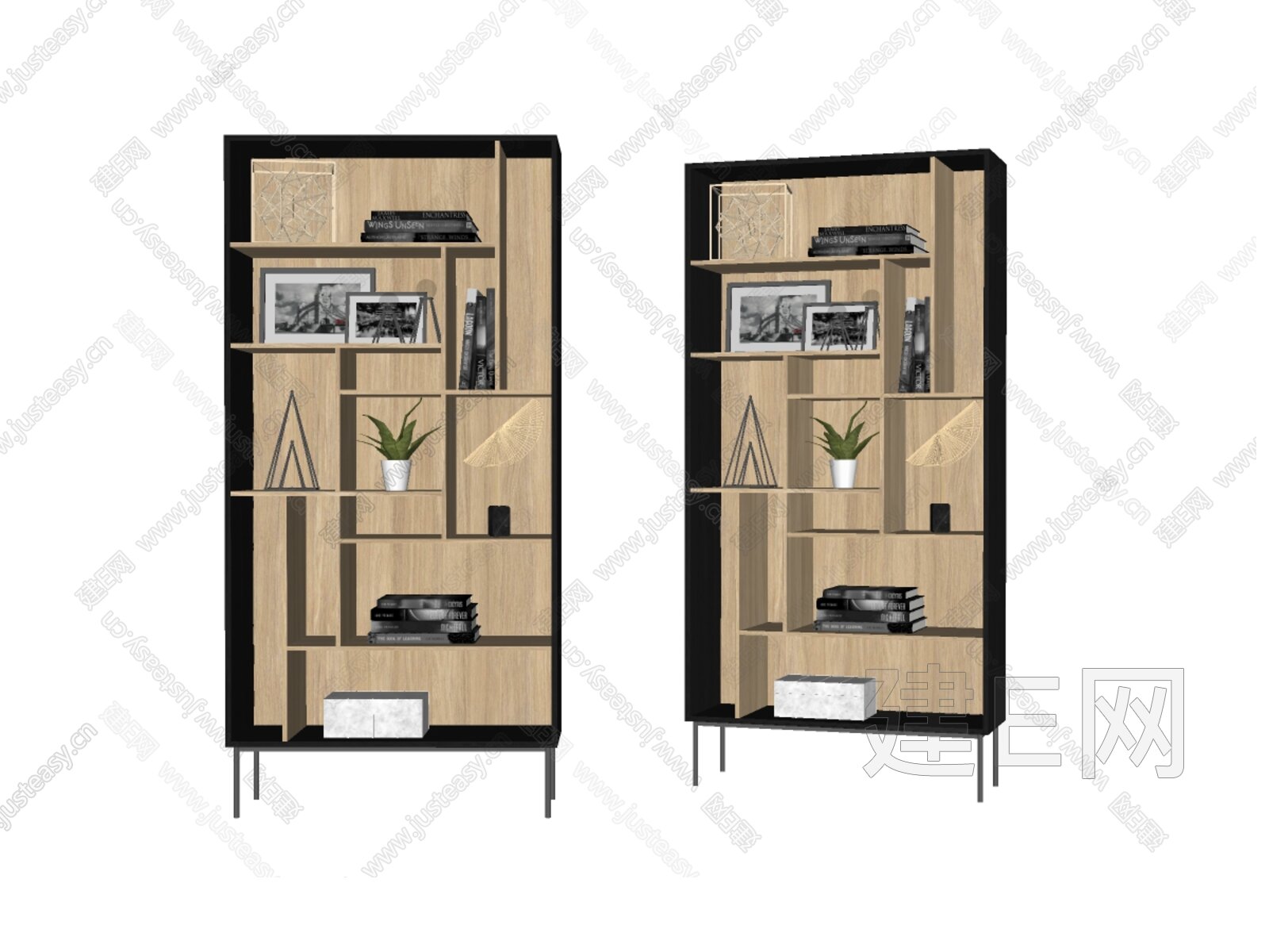 现代书柜模型SU模型下载[ID:109135914]_建e网su模型