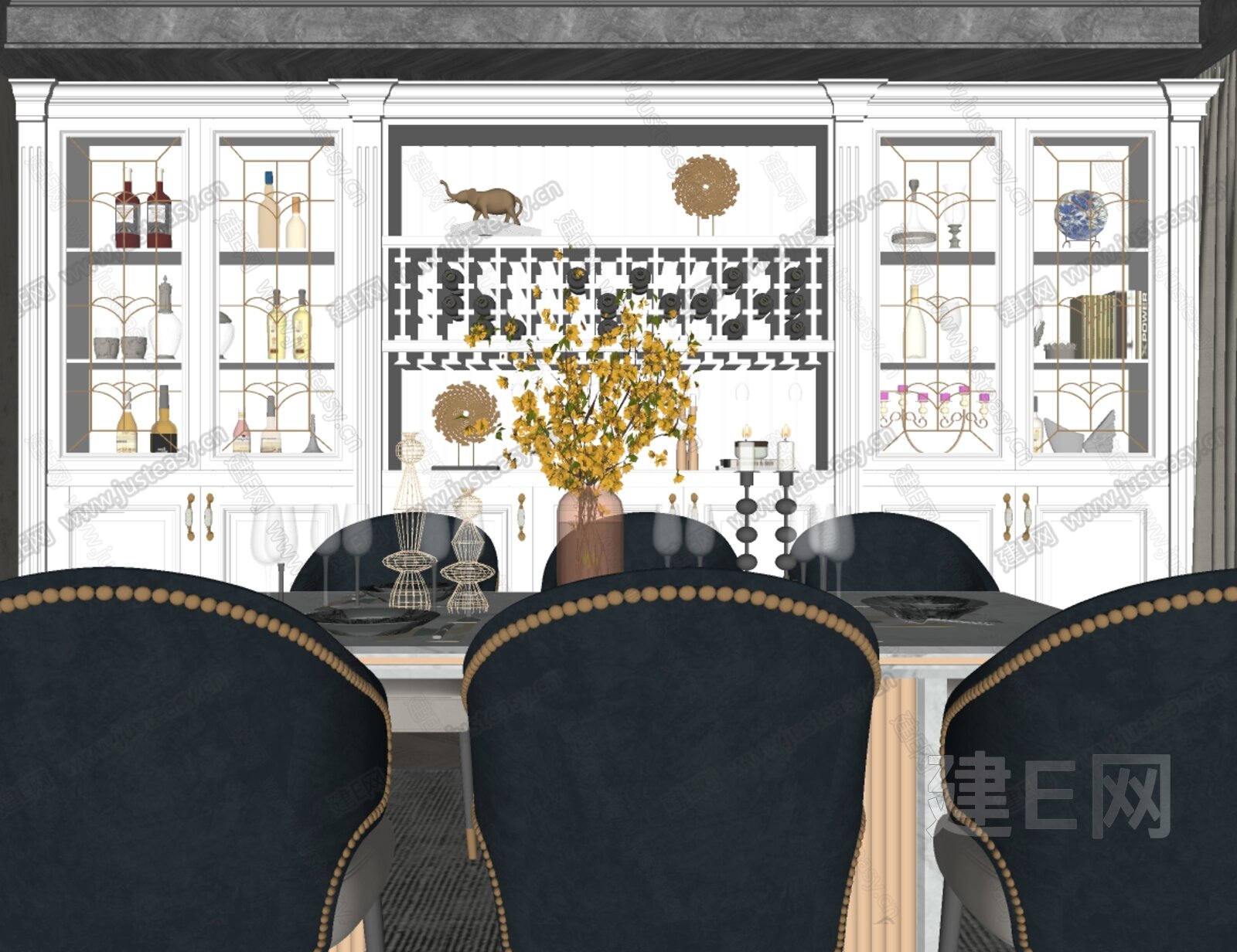 美式餐厅模型SU模型下载[ID:109594819]_建e网su模型