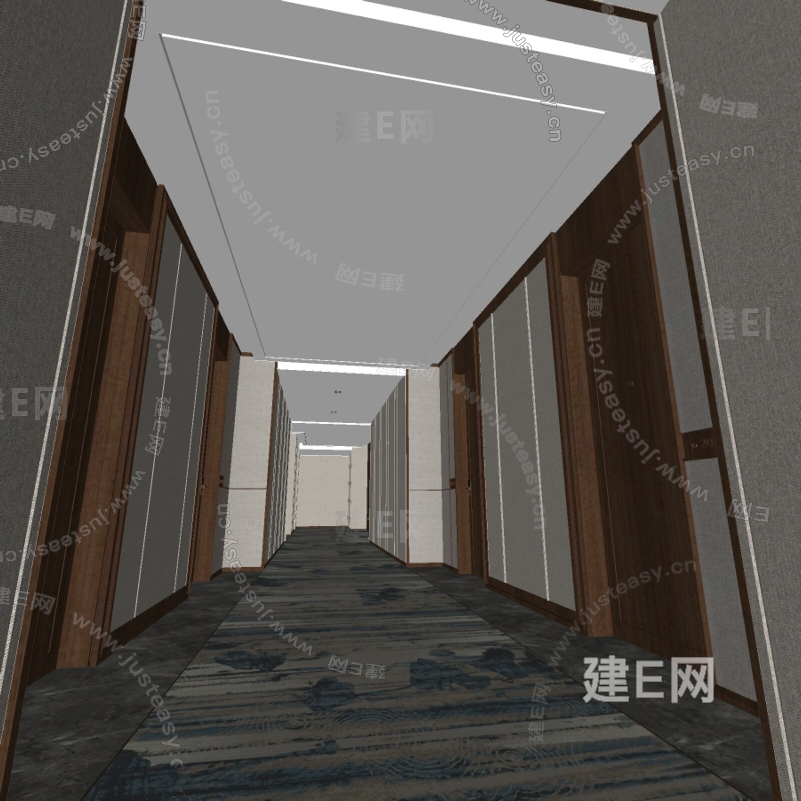 现代酒店客房过道模型SU模型下载[ID:109791348]_建E室内设计网