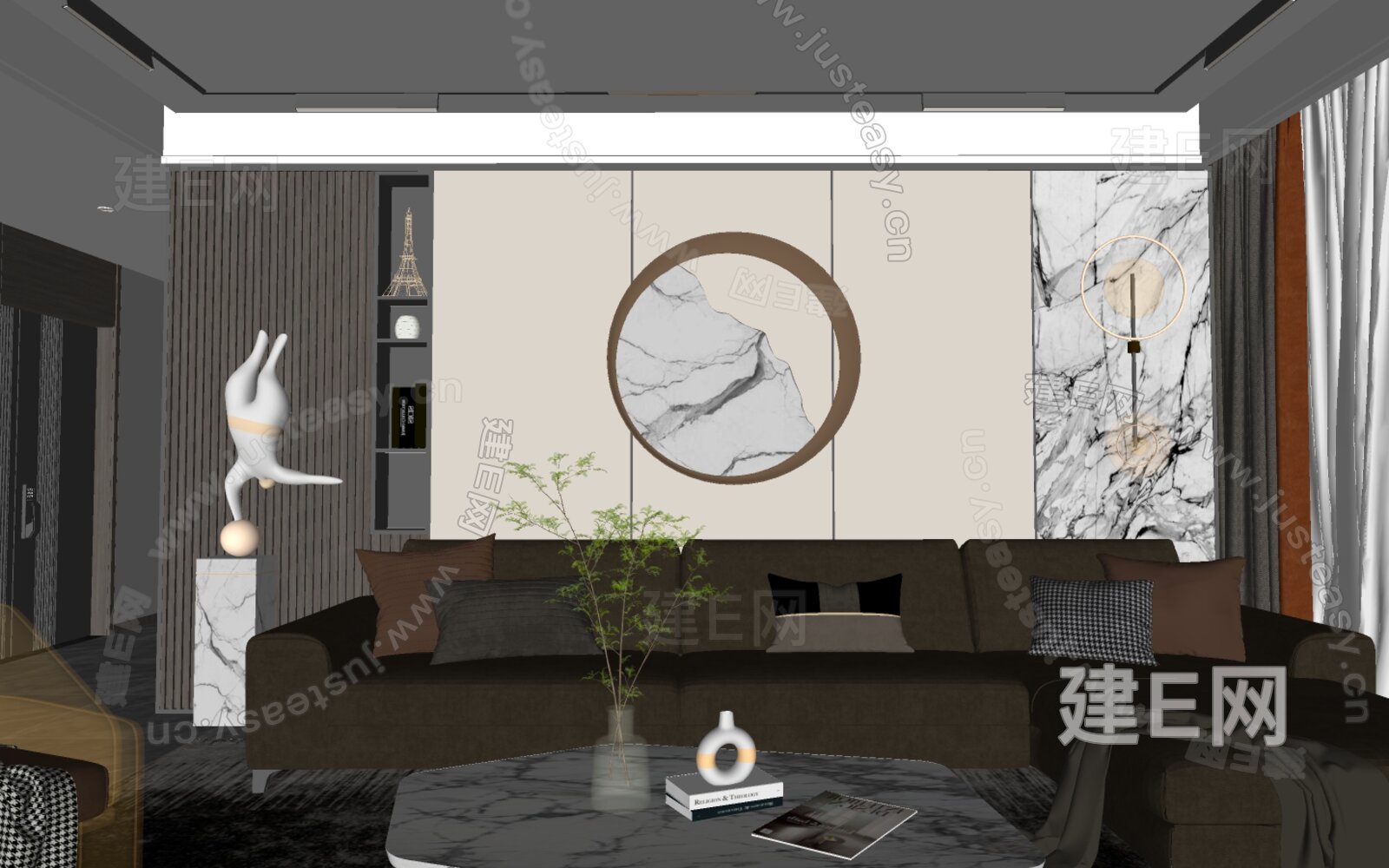 现代客厅模型SU模型下载[ID:110774486]_建e网su模型