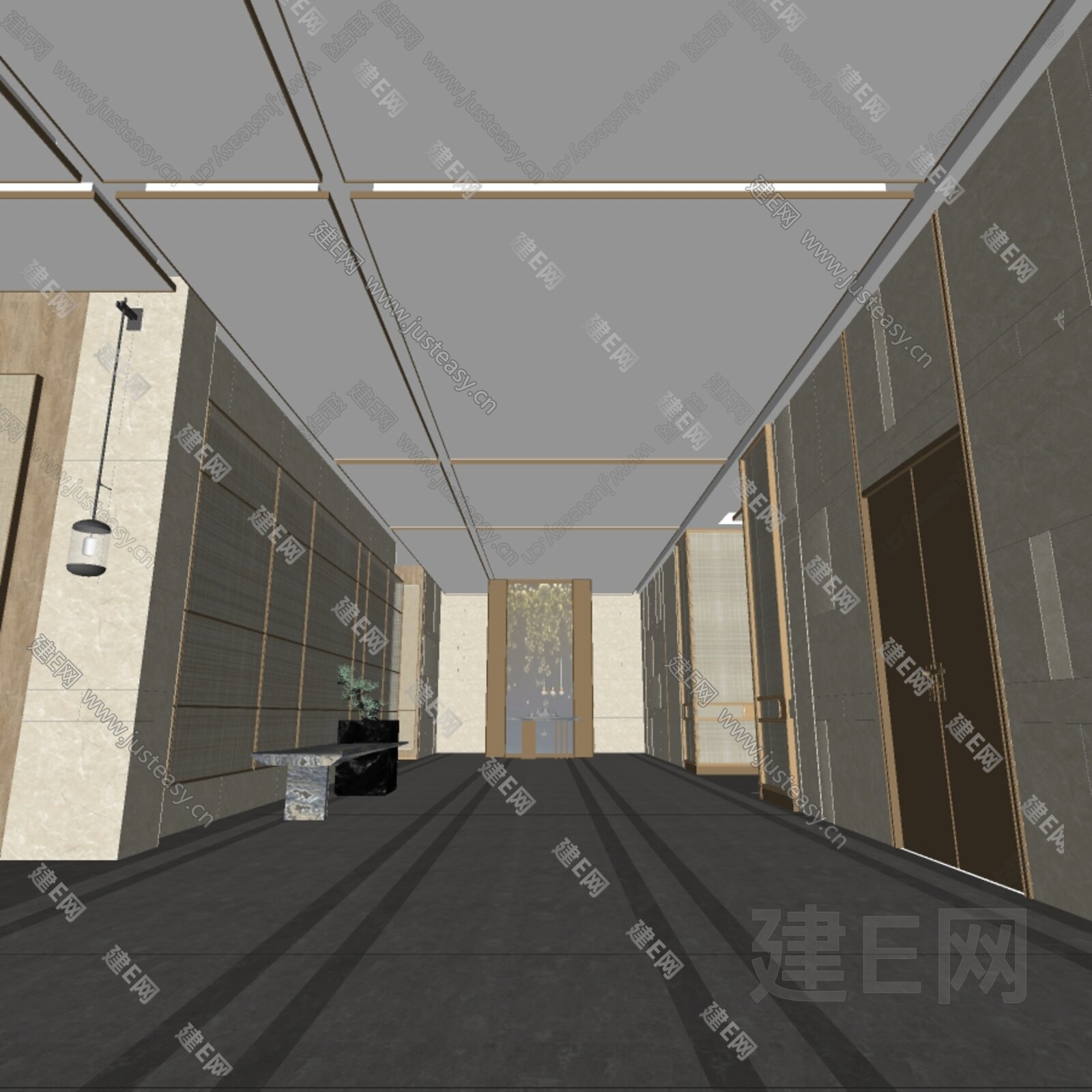 现代轻奢酒店过道模型SU模型下载[ID:111429750]_建e网su模型