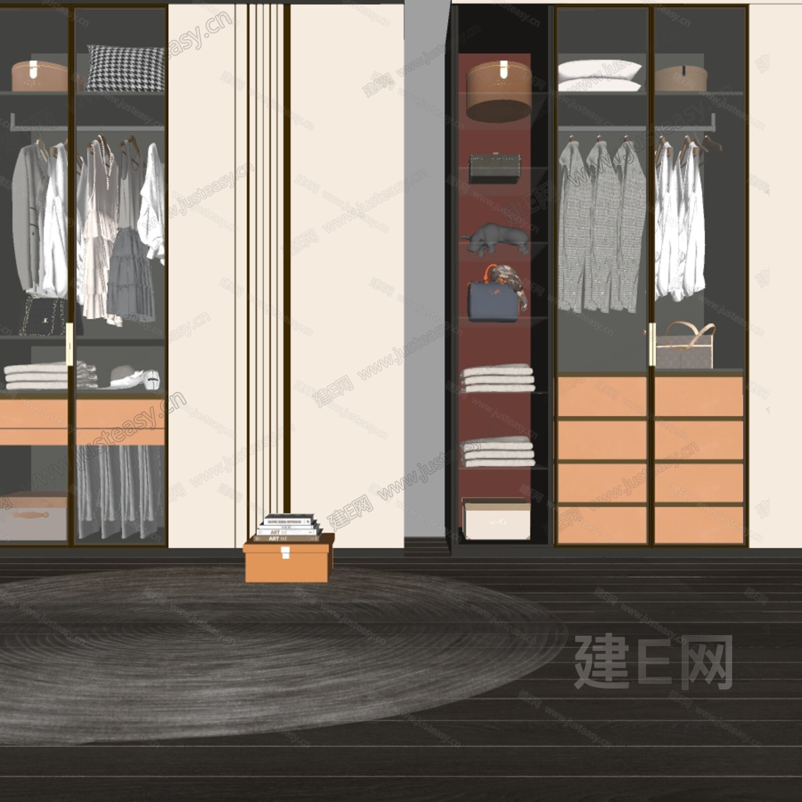 现代衣柜组合模型SU模型下载[ID:111560860]_建E室内设计网