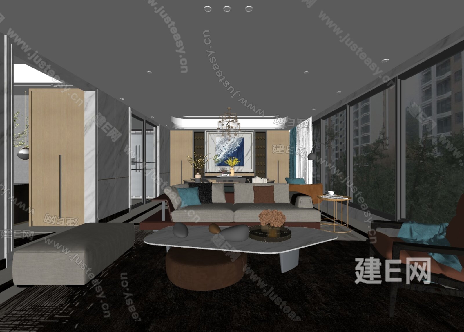 现代轻奢客餐厅模型SU模型下载[ID:112674924]_建E室内设计网