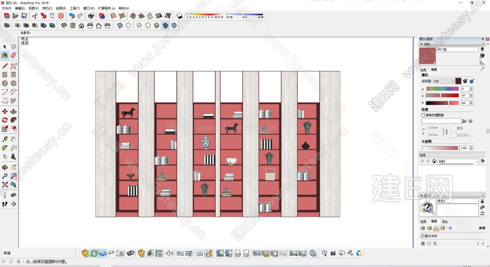 现代书柜模型SU模型下载[ID:112281795]_建e网su模型