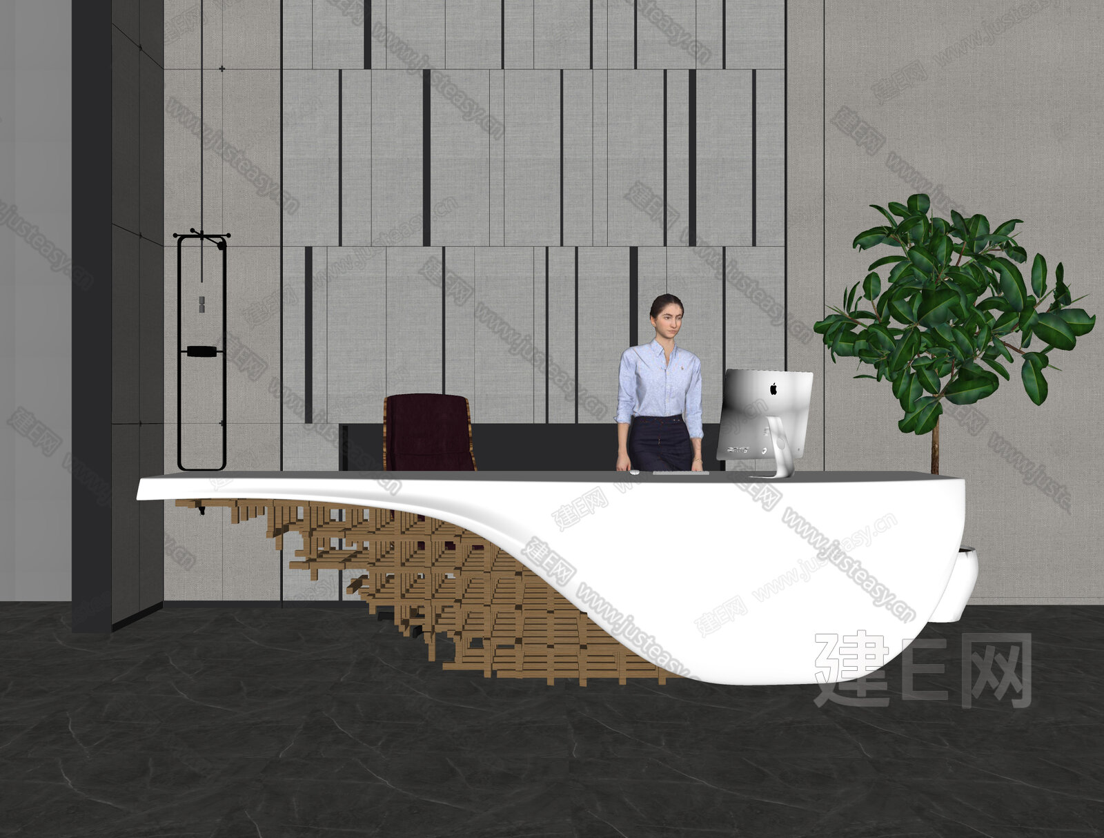 现代前台模型SU模型下载[ID:113199348]_建E室内设计网