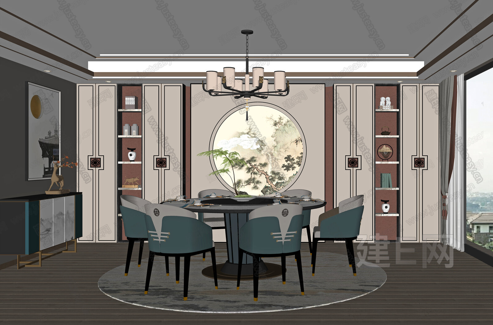 新中式餐厅模型SU模型下载[ID:113133613]_建E室内设计网