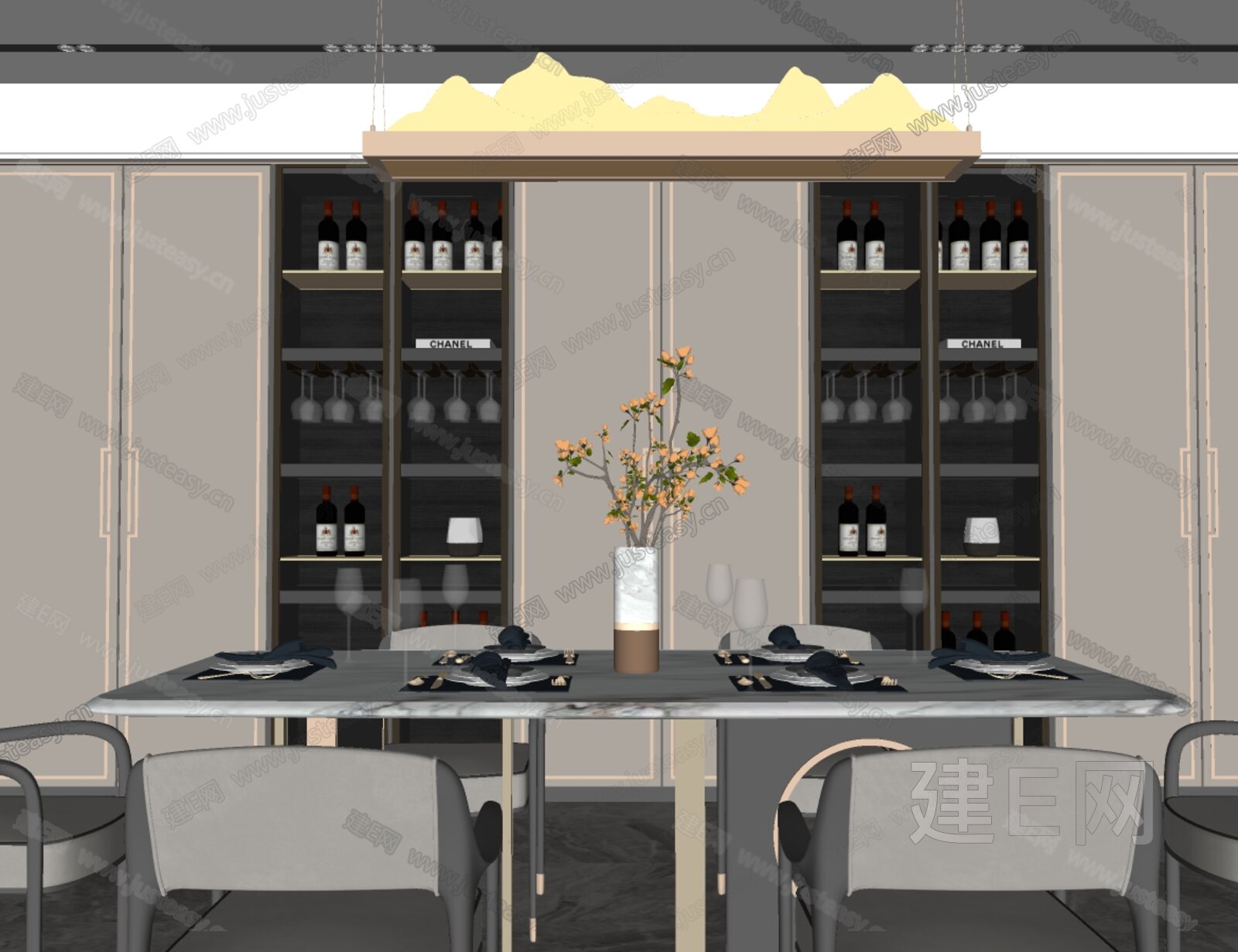 新中式餐厅模型SU模型下载[ID:113133806]_建e网su模型